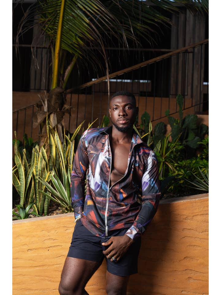 KoshieO – Großhandel Hemd mit Button-down-Kragen – Herren – Afrikanische Kunst Reißverschluss-