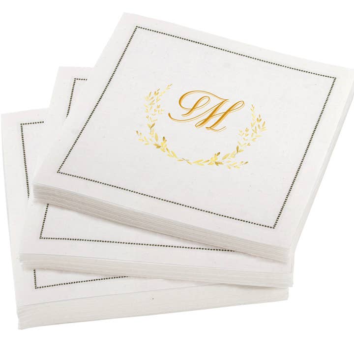Monogrammed letter "M" Cream Cotton Cocktail Napkins 48 Unit for wholesale by MY DRAP