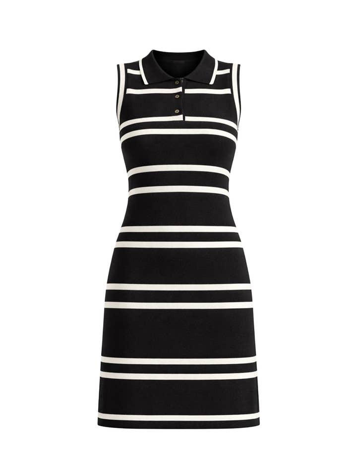 Robe mini sans manches à col en maille rayée pour la vente par RIVIR