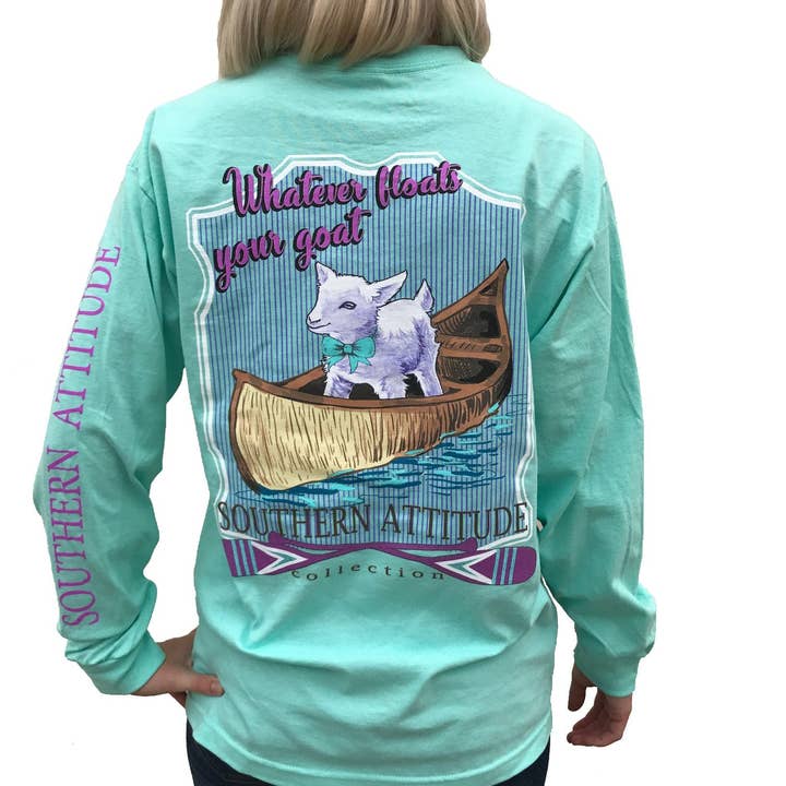 Southern Attitude - Vente T-shirt sérigraphié – femme - L-91 Chèvre en bateau - Sea Foam Green0