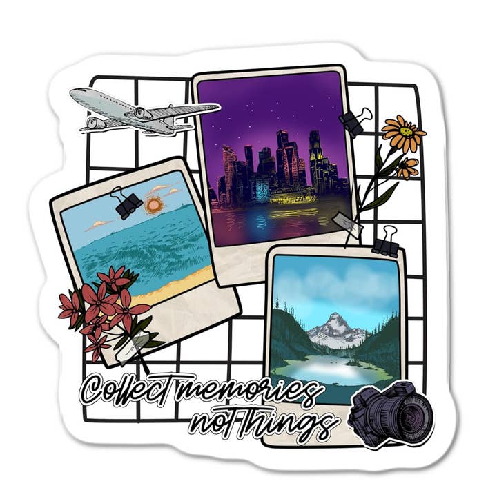 Collect Memories Not Things Sticker for wholesale by Lyrical River Designs