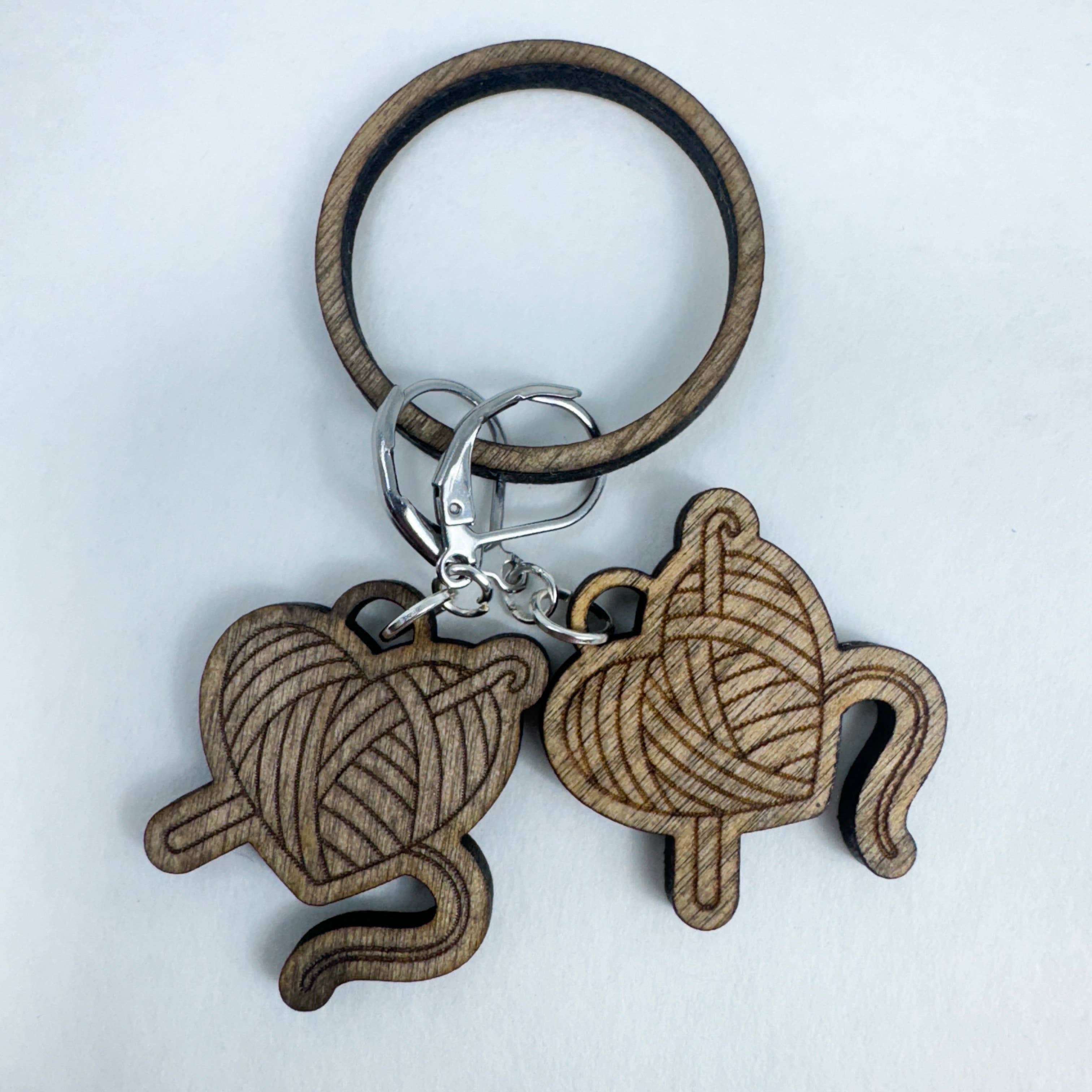 Art by Erica H & Rebel Stitchers - Wholesale Knitting/Crochet Supplies - Handmade Wooden Heart Ball of Yarn Stitch Marker6