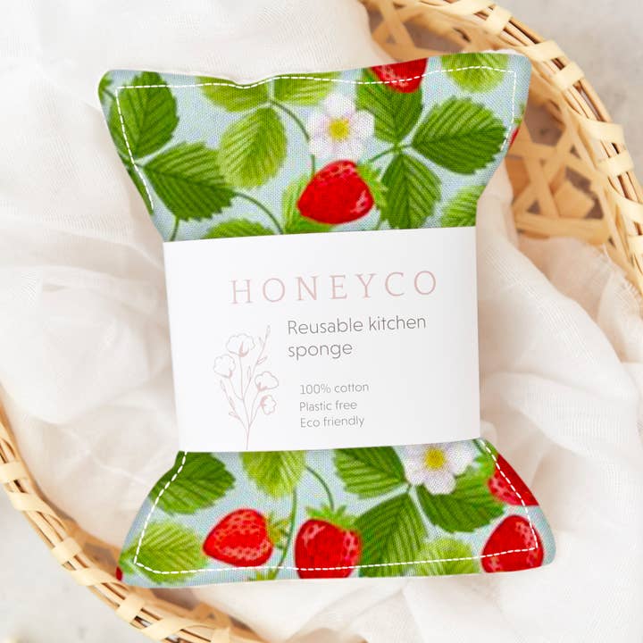 Reusable kitchen sponge - strawberry - eco friendly cloths for wholesale by honeyco