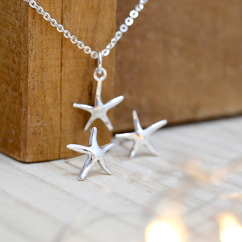 Ethike.eu – Conjunto de joias por atacado – Conjunto de colar e brincos em prata com design de estrela do mar0