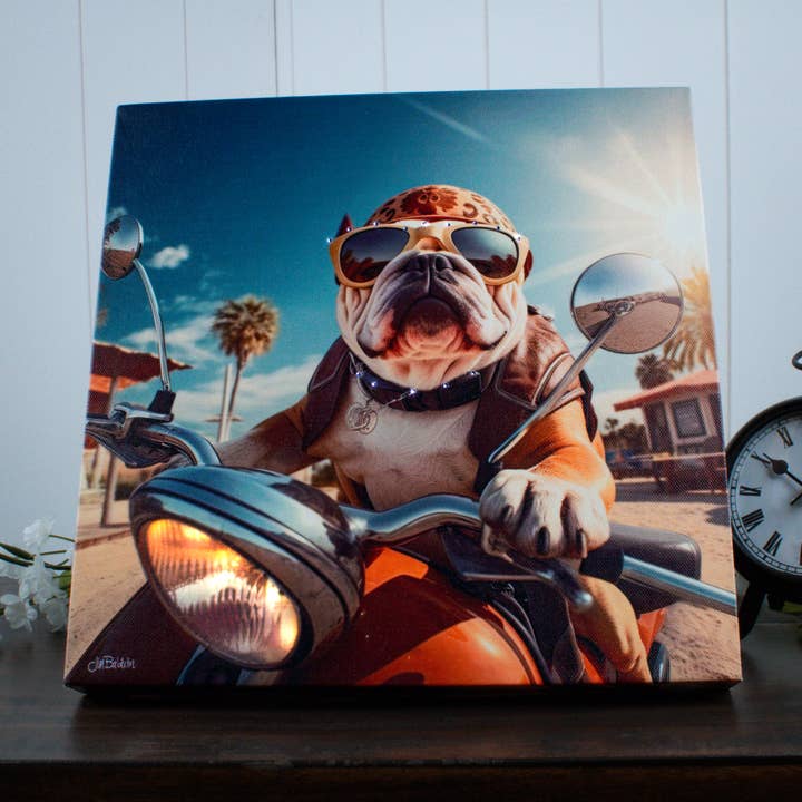 Bulldog Motorcycle 10x10 Lighted Fiber Optic Canvas for wholesale by Glow Decor