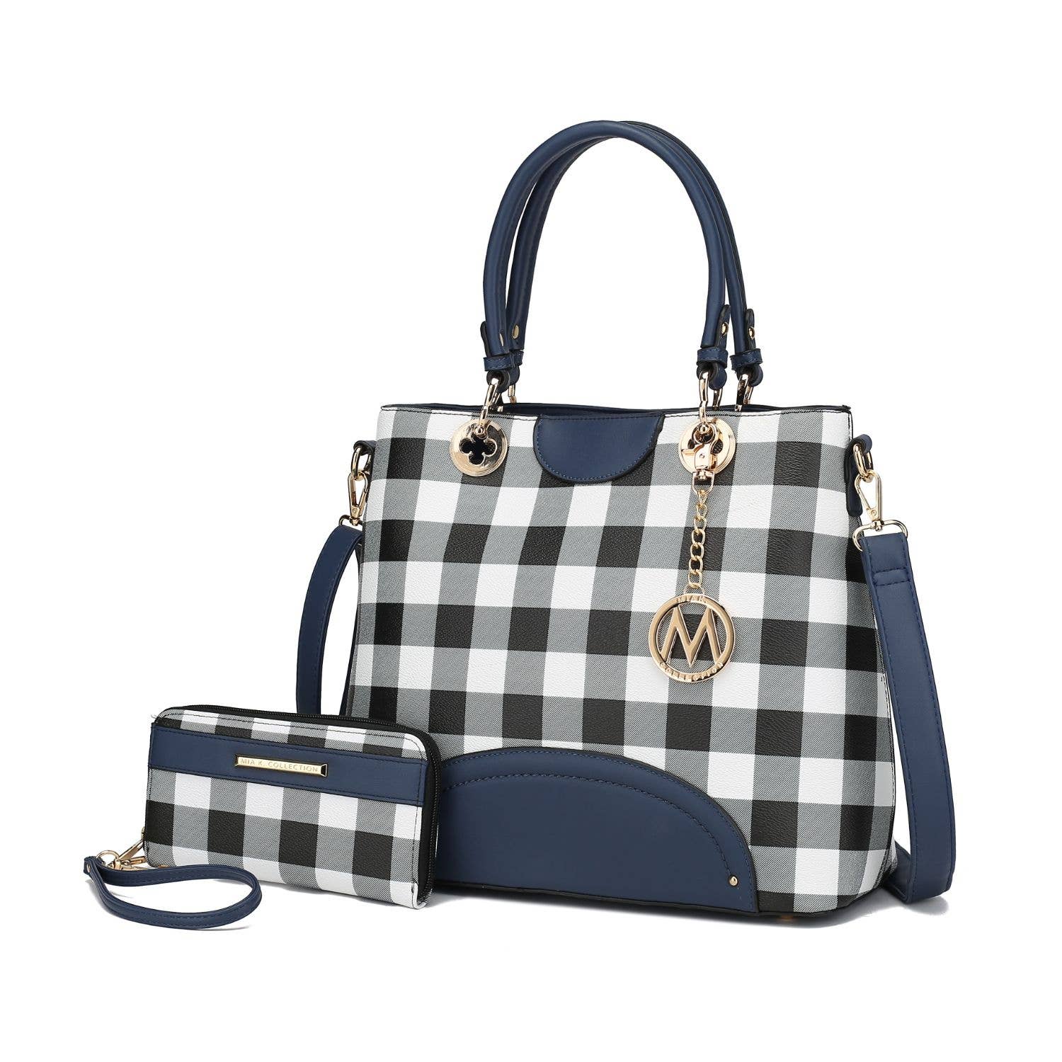 MKF Collection - Wholesale Top Handle Bag - Women's - Gabriella Checker vegan leather Handbag With Wallet by Mia K6