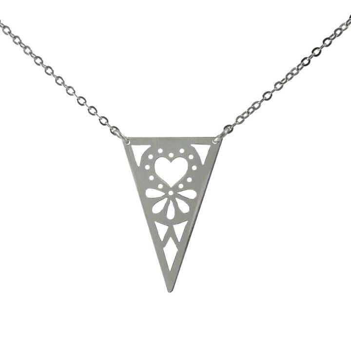Papir Picado trekant hjerte Corazon halskæde, 16“ for engroshandel hos Kalai Jewelry
