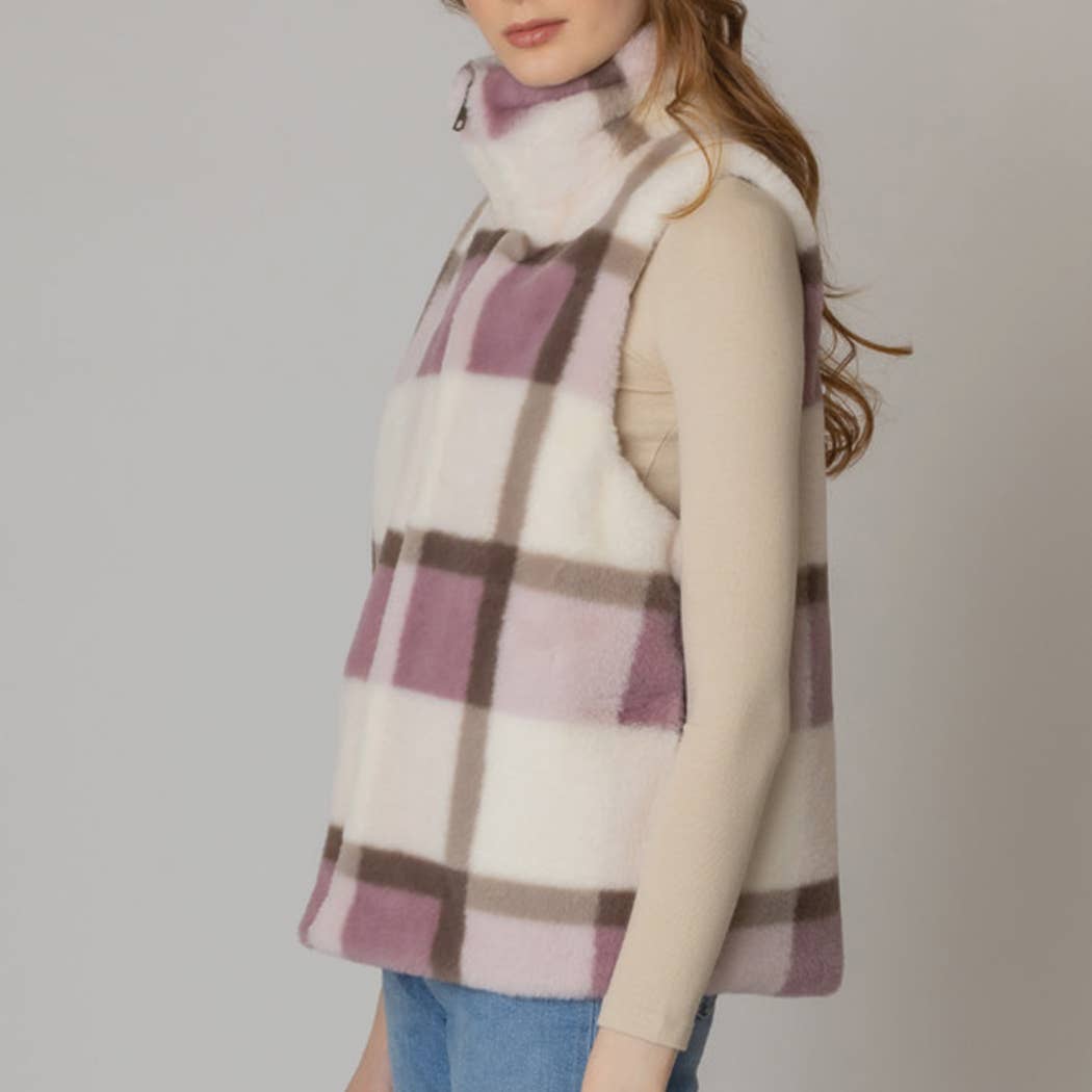 Fashion City - Wholesale Vest - Dames - Plaid vest van imitatiebont10