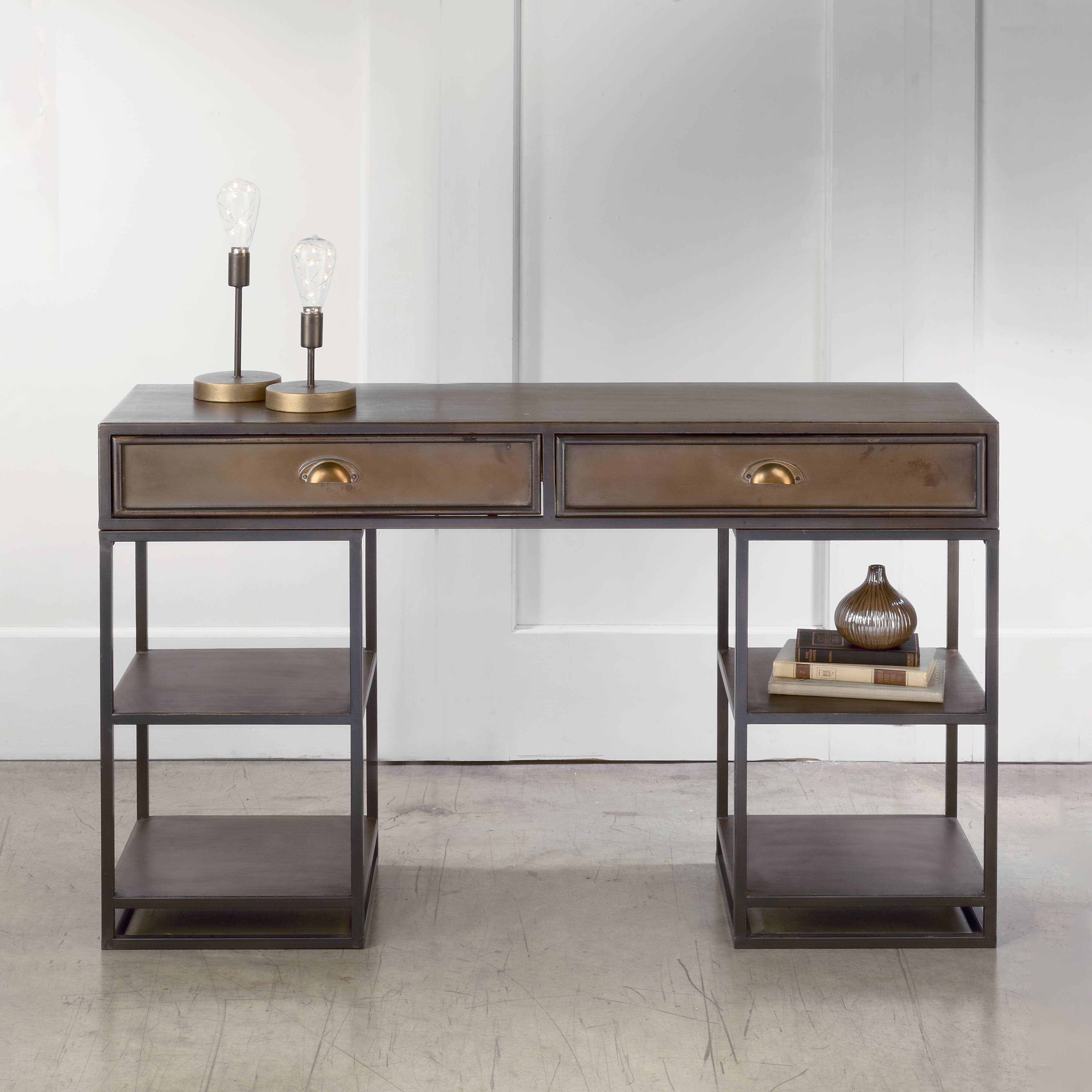 Tripar International - Wholesale Console Table - Bronze Metal Desk with 4 Shelves and 2 Drawers1