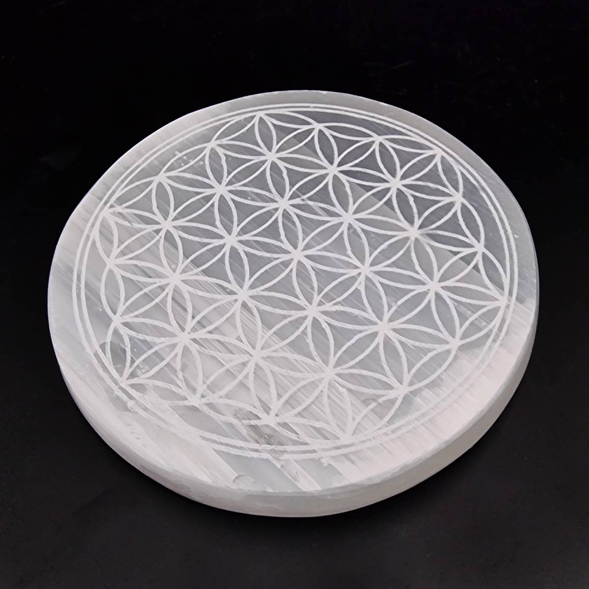 Shamans Crystal - Wholesale Crystal Charging Plate - Flower of Life Selenite Charging Plate  8cm4