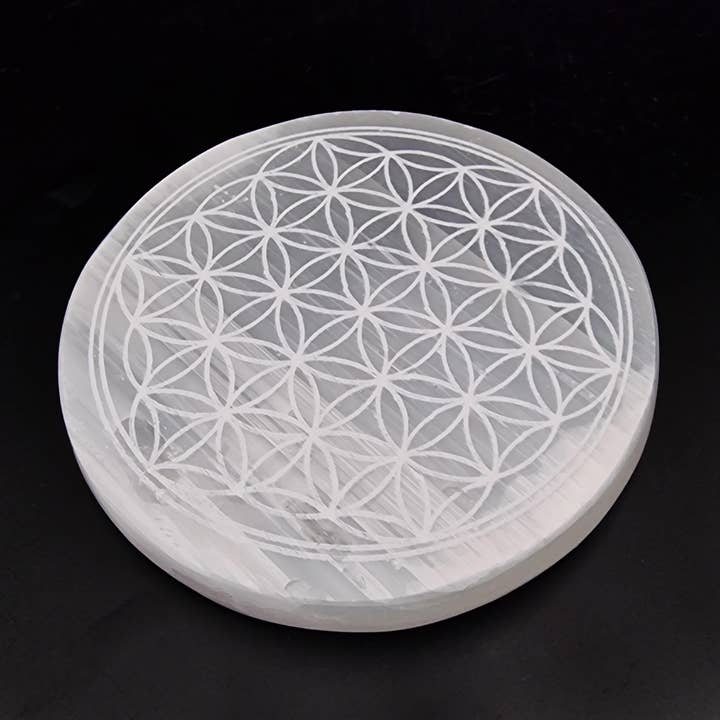 Shamans Crystal - Wholesale Crystal Charging Plate - Flower of Life Selenite Charging Plate 8cm4