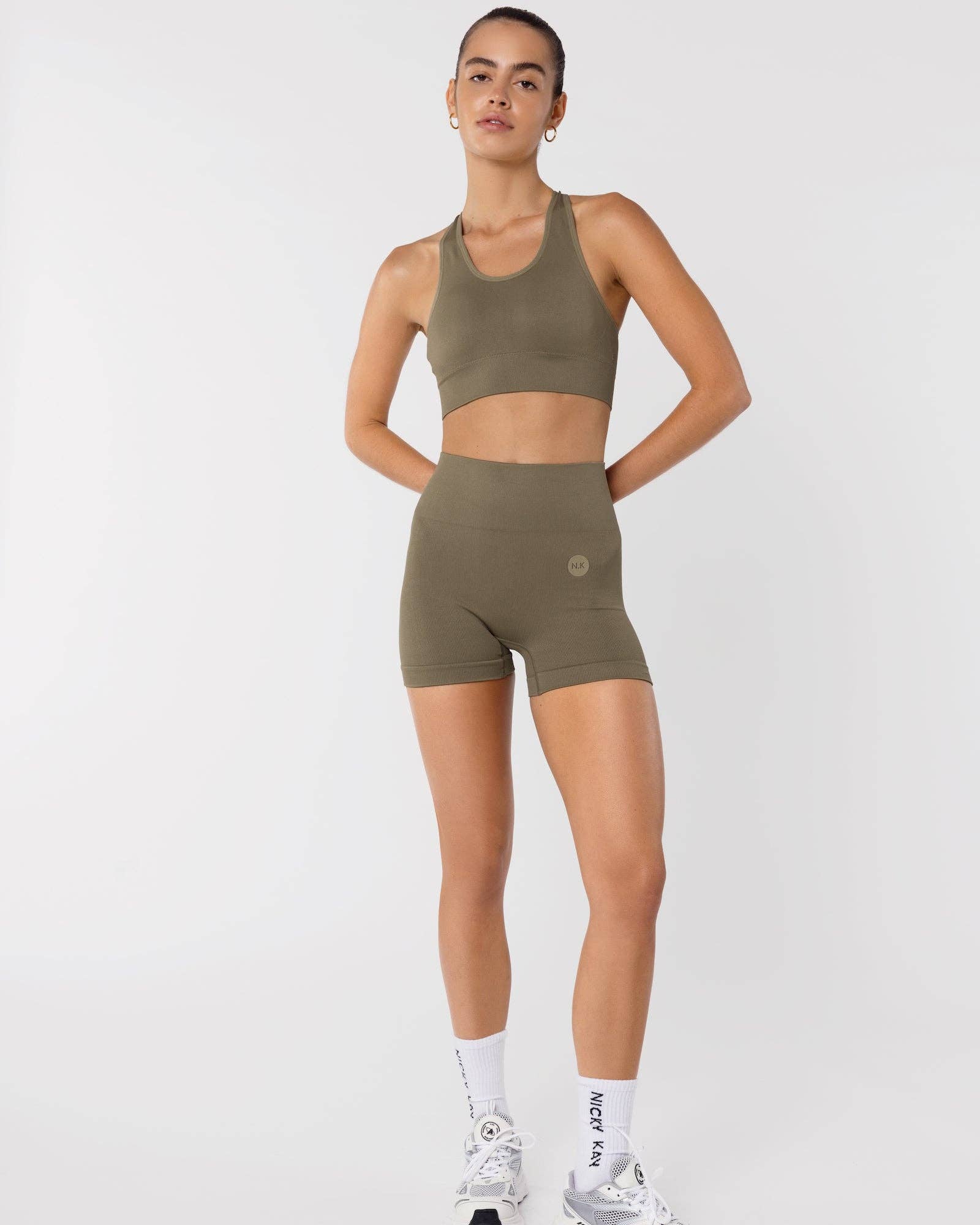Nicky Kay - Wholesale Athletic Shorts - Women's - 4" Seamless Biker Shorts - Olive Green5