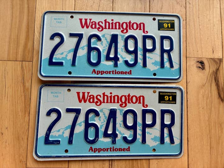 Pair Of 1991 Washington State Apportioned License Plates for wholesale by RusticPlates