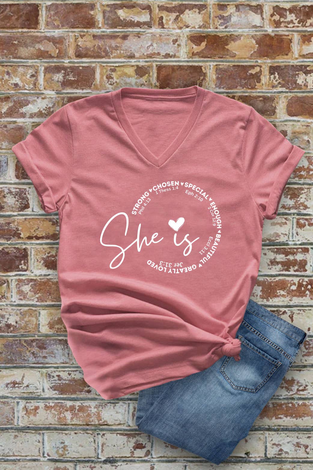 Top Avenue - Wholesale Screen Printed T-Shirt - Women's - She Is Strong Chosen Special, Unisex V-Neck T-Shirt4