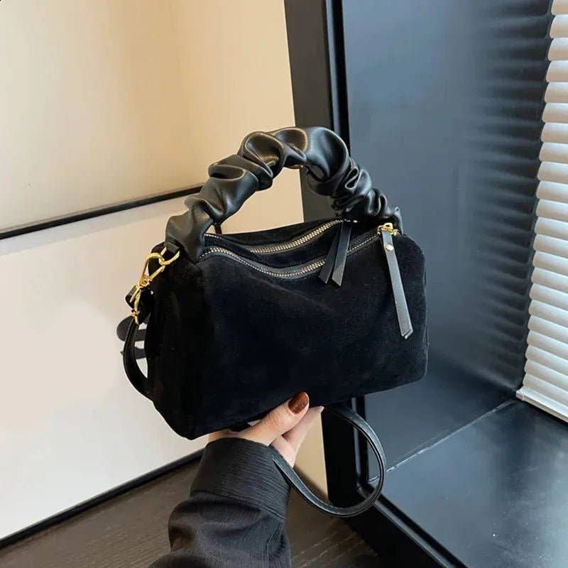 MiMi Wholesale - Wholesale Top Handle Bag - Women's - GMS0095 Faux Suede Ruched Handle Crossbody/Satchel Bag12