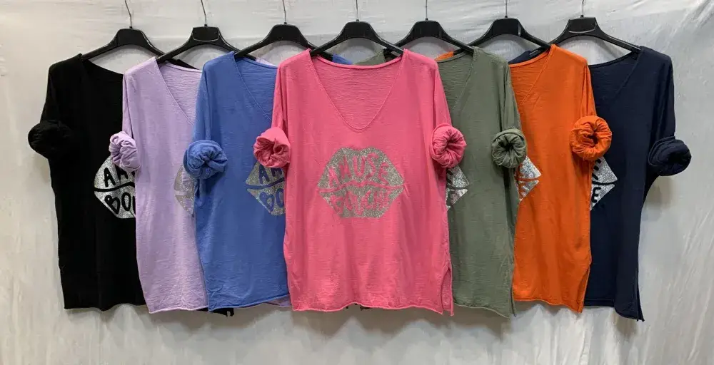 Mimi & Gogo - Vendita all'ingrosso Maglietta serigrafata - Donna - T-shirt con bocca verde « amuse bouche »12