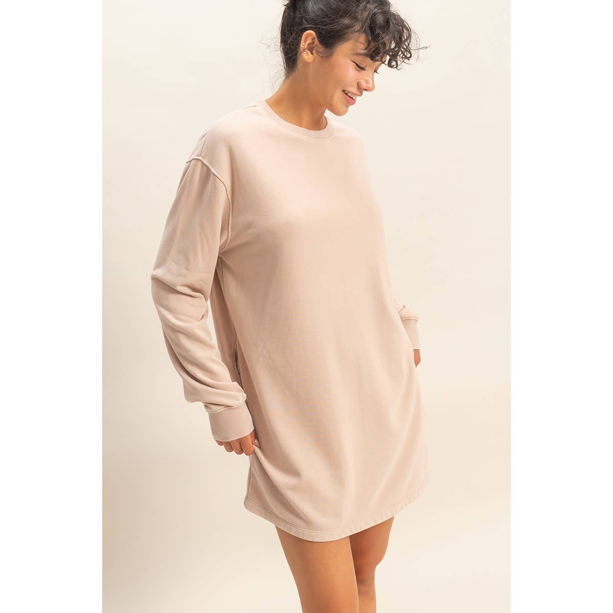 Double Zero - Venta al por mayor Vestido - Mujer - Vestido sudadera mini de gran tamaño lavado mineral47