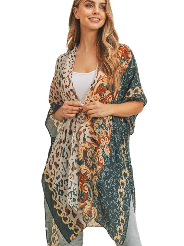 Leopard Kimono -Teal för wholesale av LeggingGirl.com