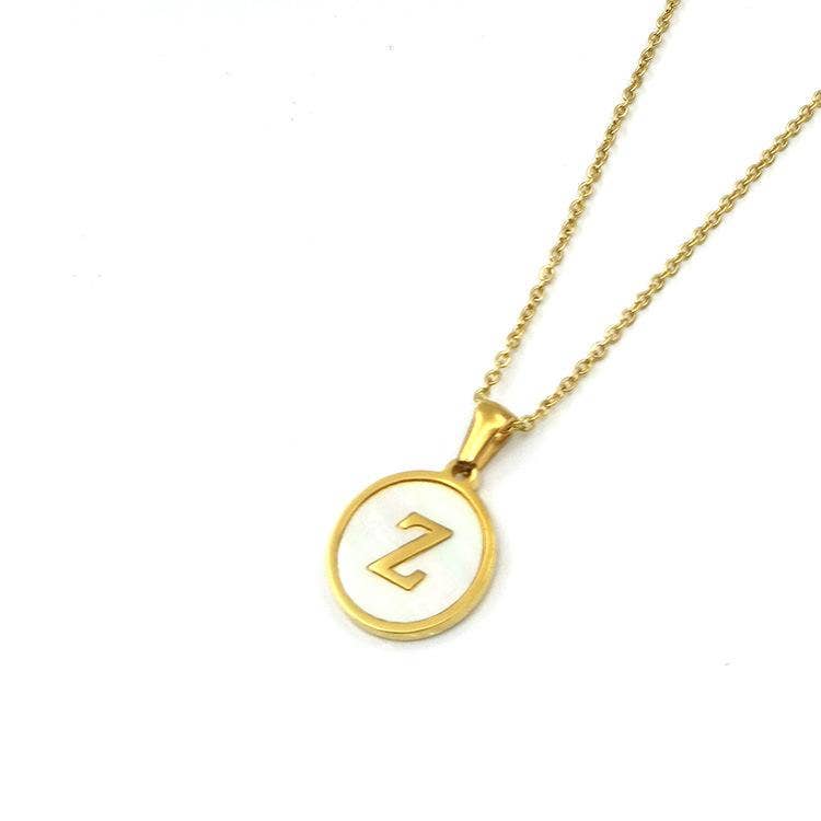Mio Queena - Wholesale Pendant/Charm Necklace - Round 18K Gold-plated Stainless Steel 26 Letters Necklace21