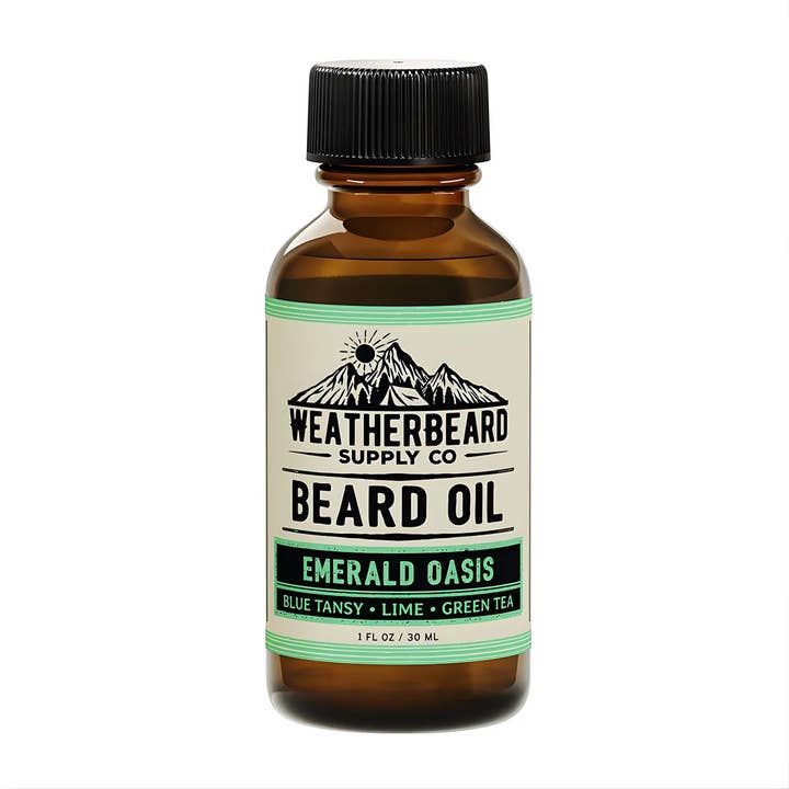 Emerald Oasis Beard Oil - Blue Tansy, Lime, Green Tea for wholesale by Weatherbeard | Beard Oils, Balms, Butters, & Cologne For Men