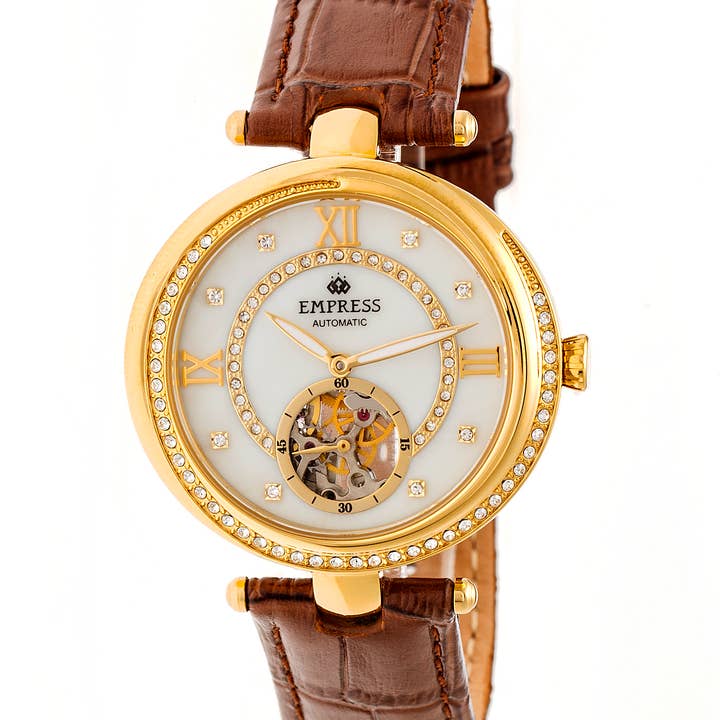 Empress - Vente Montre – femme - Montre automatique Empress Stella avec bracelet en cuir nacre