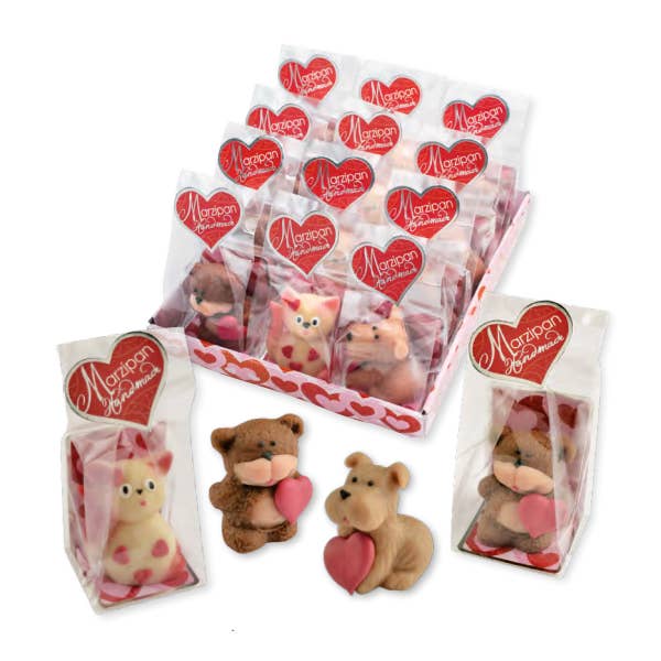 ADG Diffusion - Vente Massepain/pâte d'amande - PÂTE D'AMANDE ANIMAUX COEUR (42g) - présentoir 12 pcs