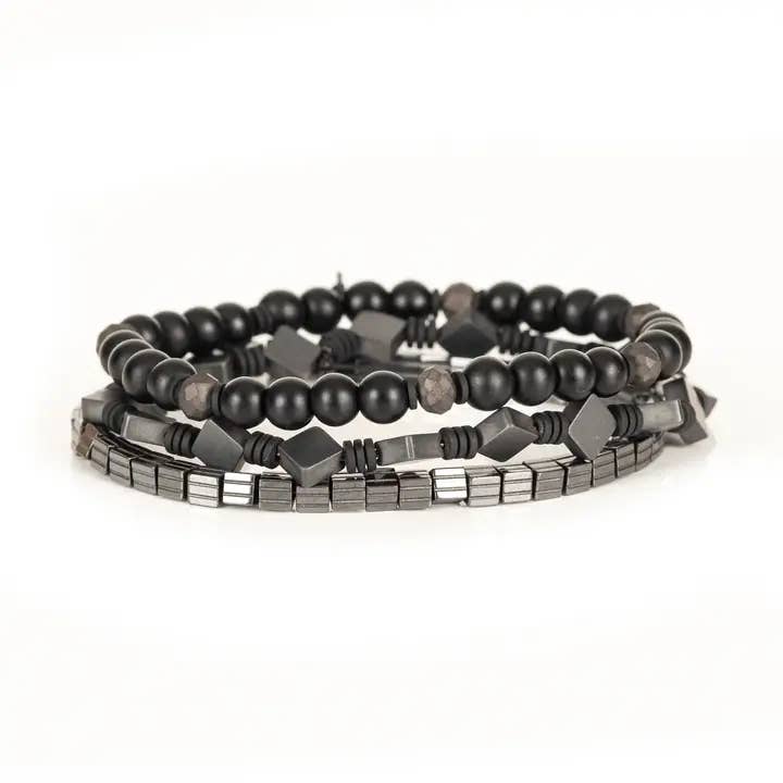 Bracelet Empilable Géométrique Noir & Métal Gun pour la vente par The Dark Men
