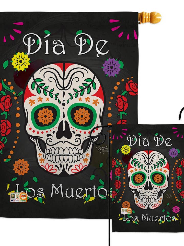 Dia de los Muertos Falltime Day of Dead Halloween Decor Flag for wholesale by Two Group Flag Co
