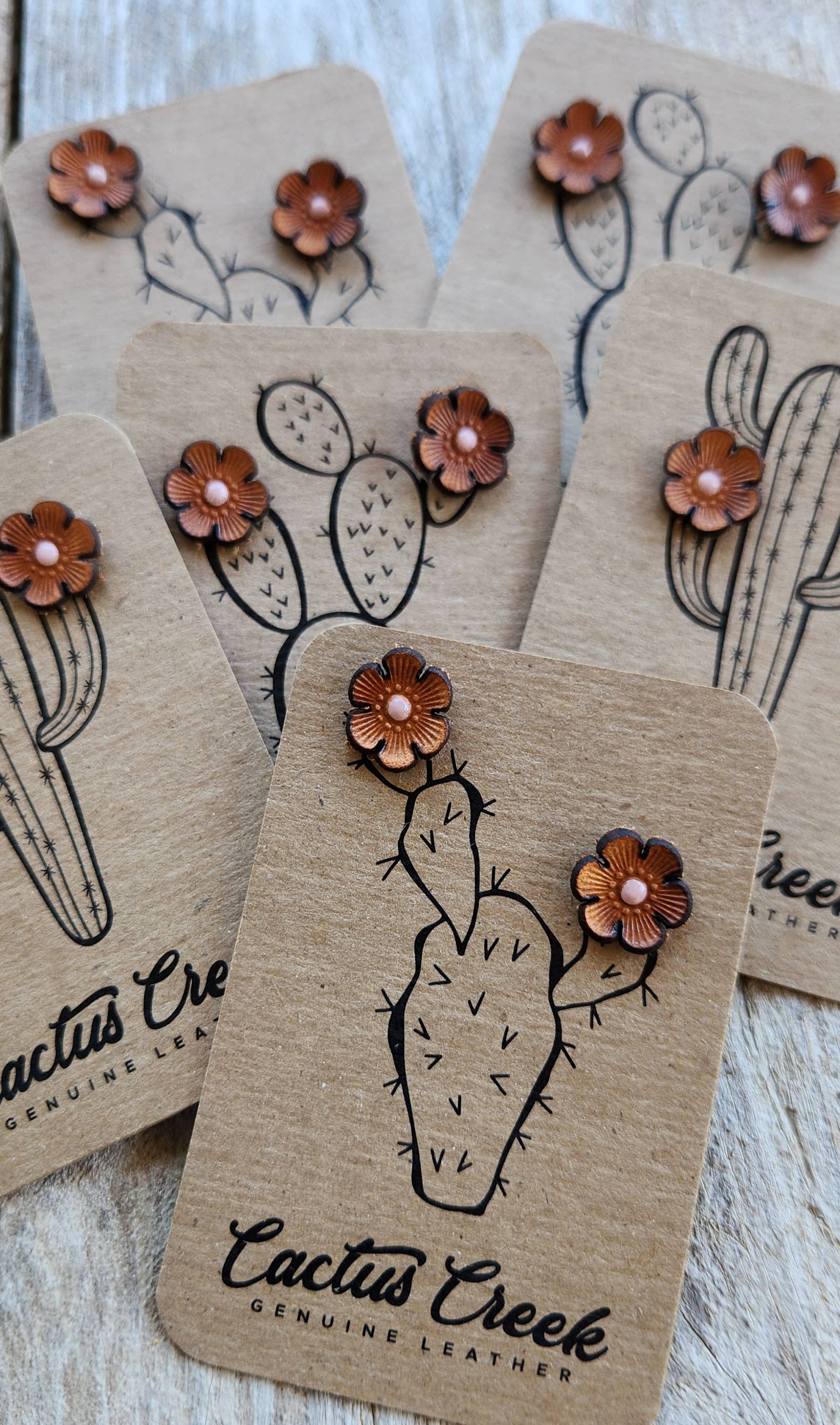 Cocklebur & Co. - Wholesale Stud/Post Earrings - Cactus Flower Genuine Leather Earrings8
