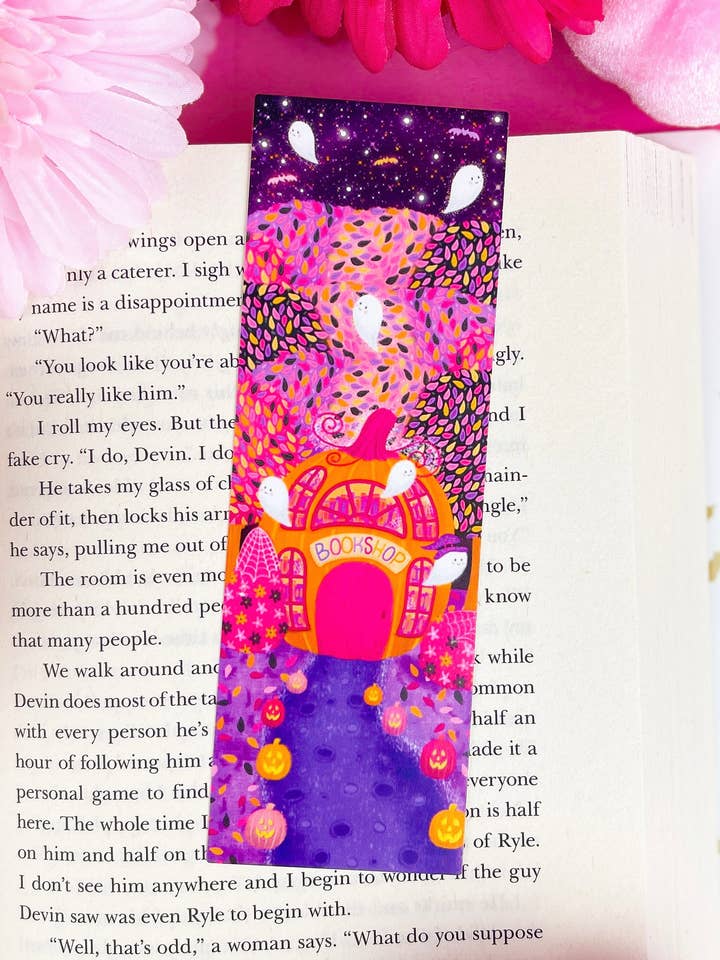 Halloween Pumpkin Bookshop Bookmark for wholesale by Emily Cromwell Designs