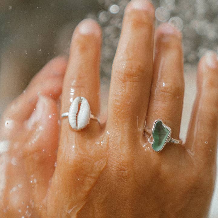 The Salty Gem - Wholesale Cocktail/Statement Ring - Green Sea Glass Ring (Handmade)