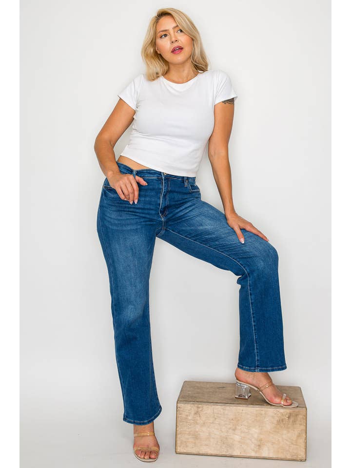 Blue PLUS SIZE HIGH RISE STRAIGHT LEG JEAN #BT5002X for wholesale on Faire1