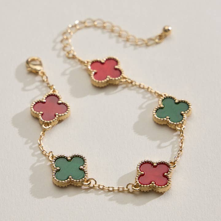 Frem - Wholesale Charm/Dangle Bracelet - Gold Chain Bracelet with Crystal Flower Charms15