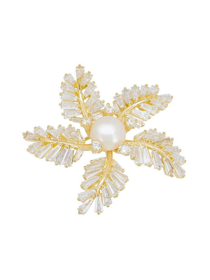 Spilla in oro con perla e fiore di felce. per la vendita all'ingrosso da parte di Latelita