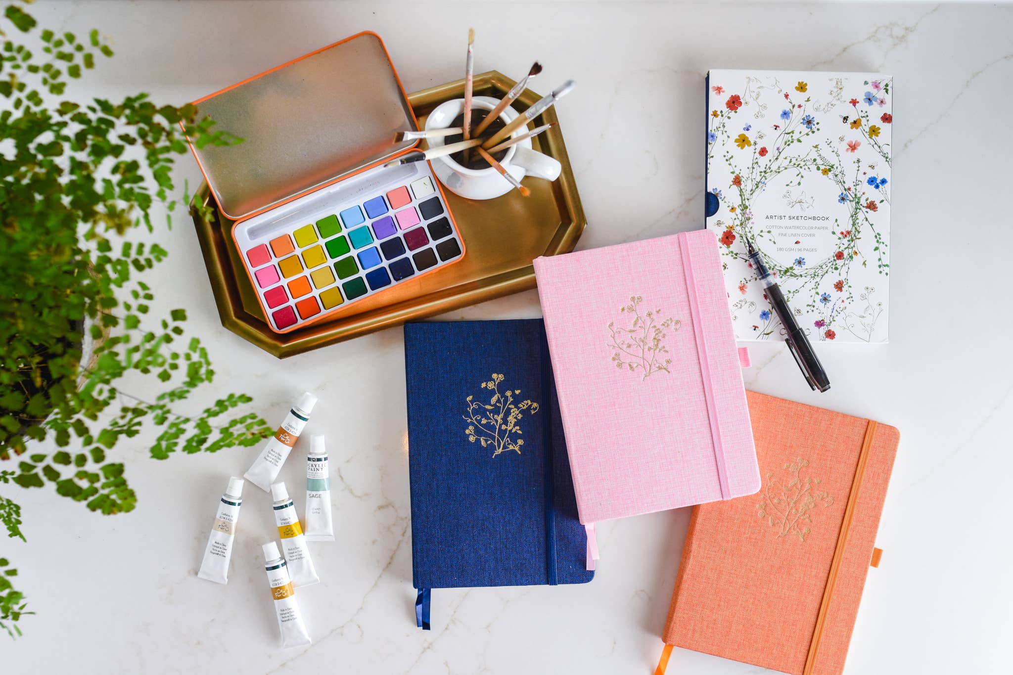 Cate Paper Co. - Wholesale Sketchbook/Sketchpad - Gold Floral Embossed Linen Cover Sketchbook 8