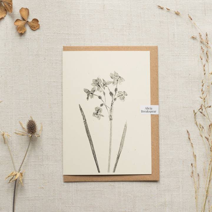 Narcissus Flower Greeting Card A6 Recycled Card for wholesale by Alicia Breakspear