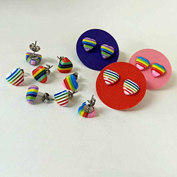 Rainbow Heart Earrings: QTY 12 for wholesale by Tanner Glass