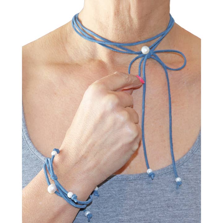 Sea Ranch Jewelry - Wholesale Beaded/Pearl Necklace - 25N Sweetest Boho Suede & Pearls Bow Necklace1