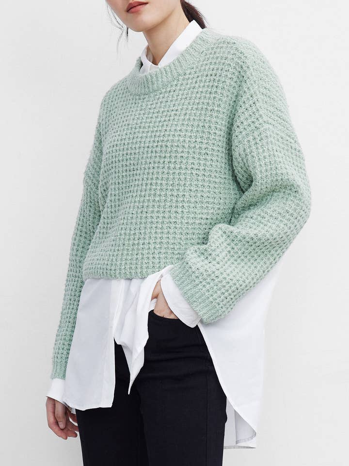 URBAN REVIVO Drop Shoulder Cropped Sweaters for wholesale by UrbanRevivo