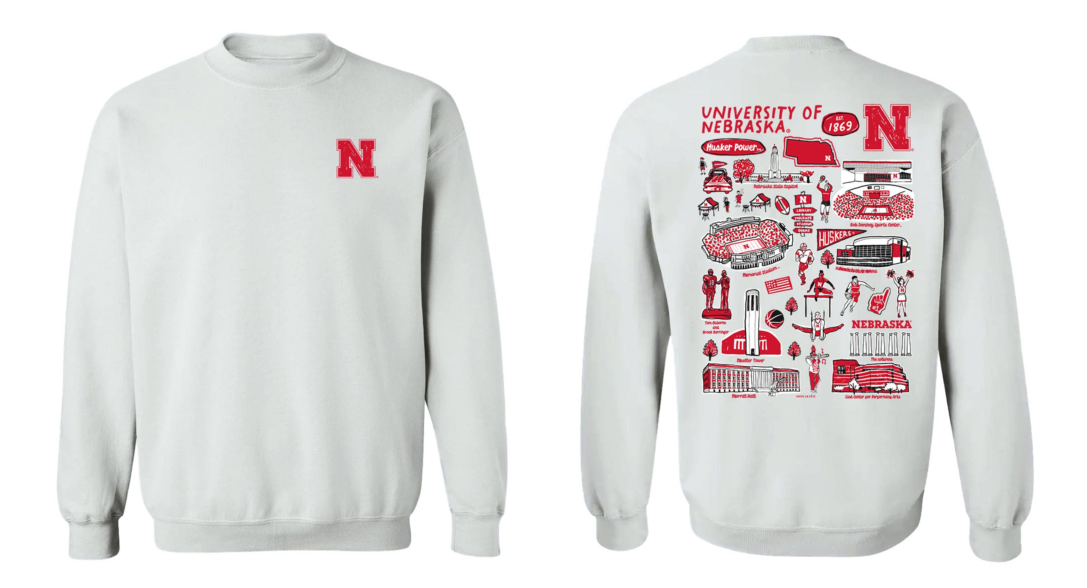 Vive La Fete - Wholesale Graphic Sweatshirt - Women's - University of Nebraska Huskers Hand Sketched Vive La Fete Impressions Red Crew Neck Sweatshirt for Women8