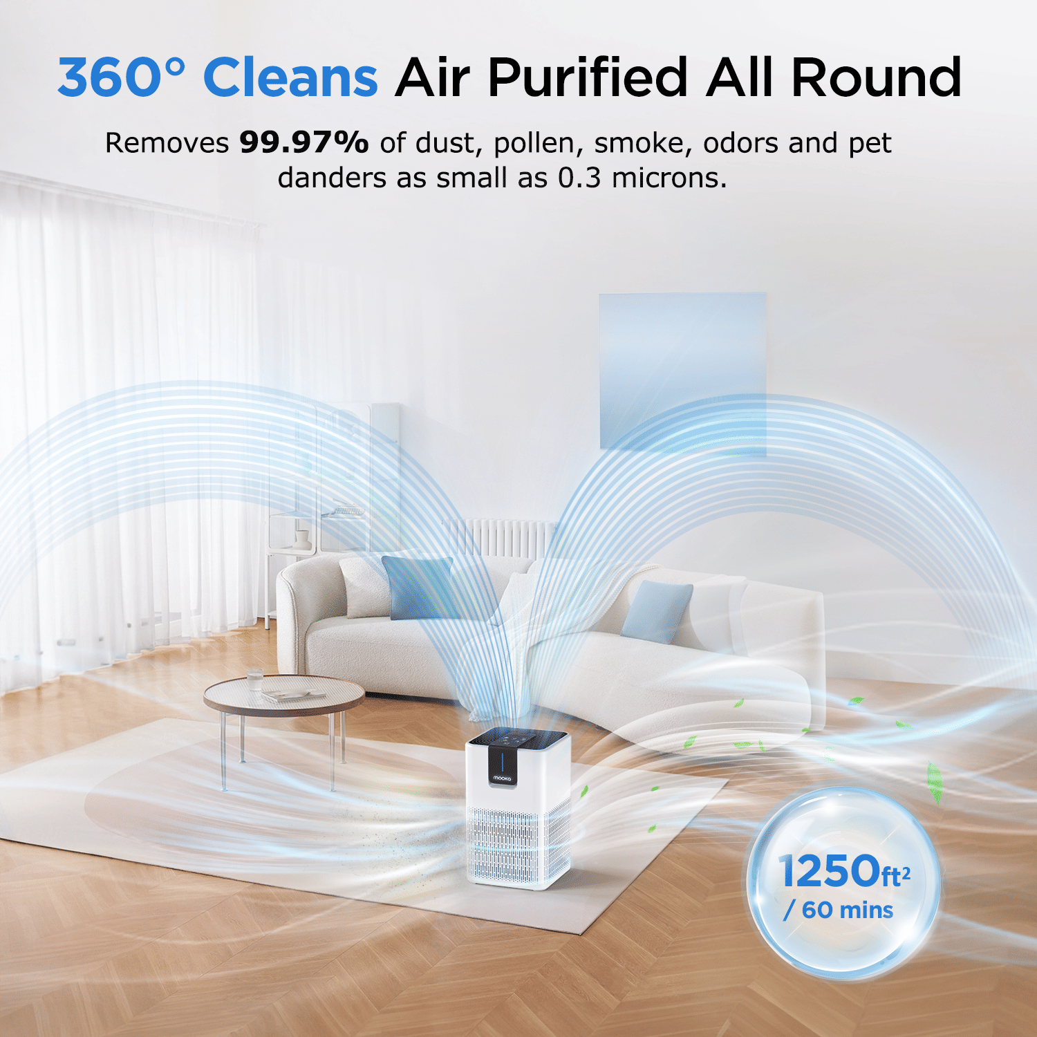 White MOOKA Air Purifiers for Home Large Room Up to 1250 Ft², H13 HEPA Air Purifier for Pets Dust Odor Smoke, Aromatherapy Function, Air Cleaner with 15dB Quiet Sleep Mode for Bedroom Office Living Room for wholesale on Faire10