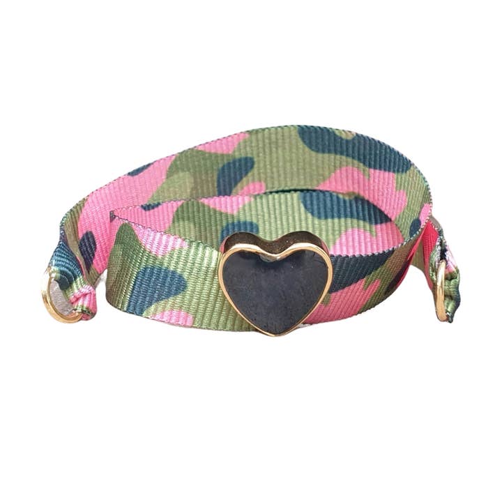 PINK CAMOUFLAGE BRACELET HEART BLACK ENAMEL ON GOLD for wholesale by Smartever Srl