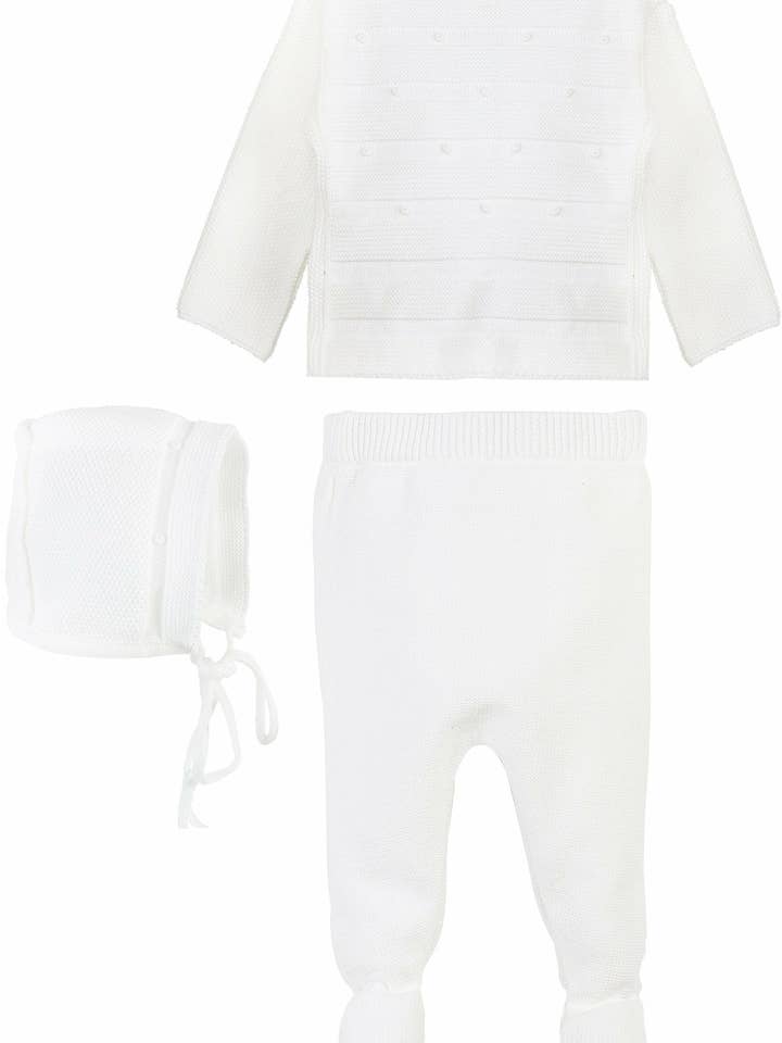 Julius Berger & Carriage Boutique - Vente Ensemble de vêtements – bébé - Tenue 3 pièces Circoncision Bris White avec bonnet assorti0
