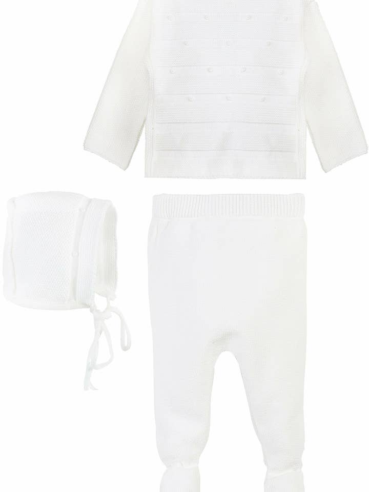 Julius Berger & Carriage Boutique - Wholesale Clothing Set - Baby - Circumcision Bris White 3 Piece Outfit with Matching Bonnet