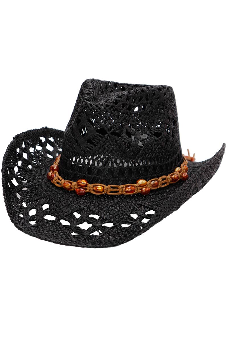 Cap Zone - Wholesale Cowboy Hat - Women's - Beaded Crochet Crushable Straw Cowboy Hat0