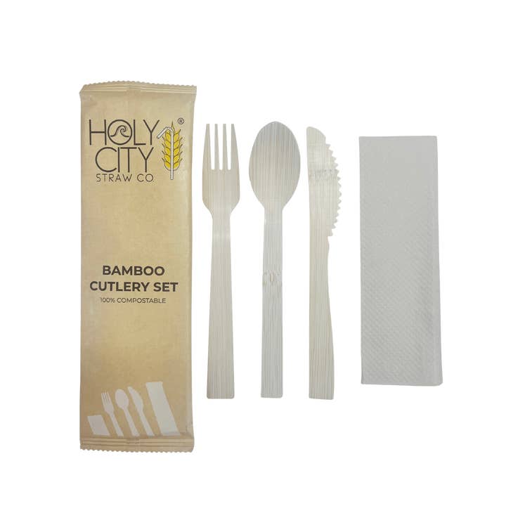 Holy City Straw Company - Wholesale Disposable Servingware Set - Disposable Wrapped Bamboo Cutlery Sets | 100ct.2