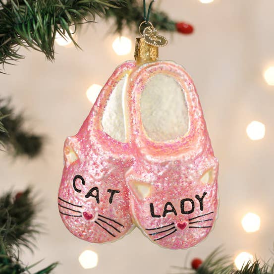 Cat Lady Slippers Ornament for wholesale by Old World Christmas