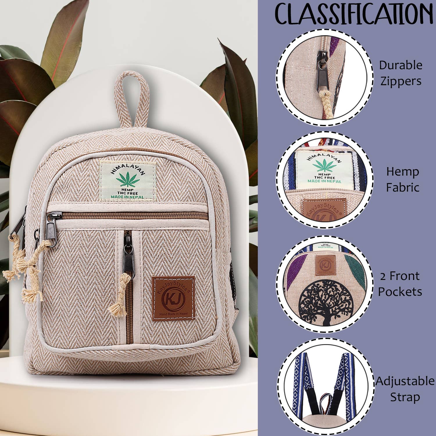 Lungta Imports - Wholesale Backpack - Women's - Handmade Lightweight Natural Hemp Himalayan Nepal Minipack4