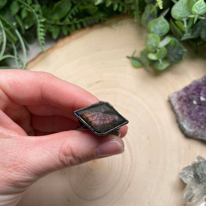 Copper Ashes - Wholesale Cocktail/Statement Ring - Purple Labradorite Ring Size 10