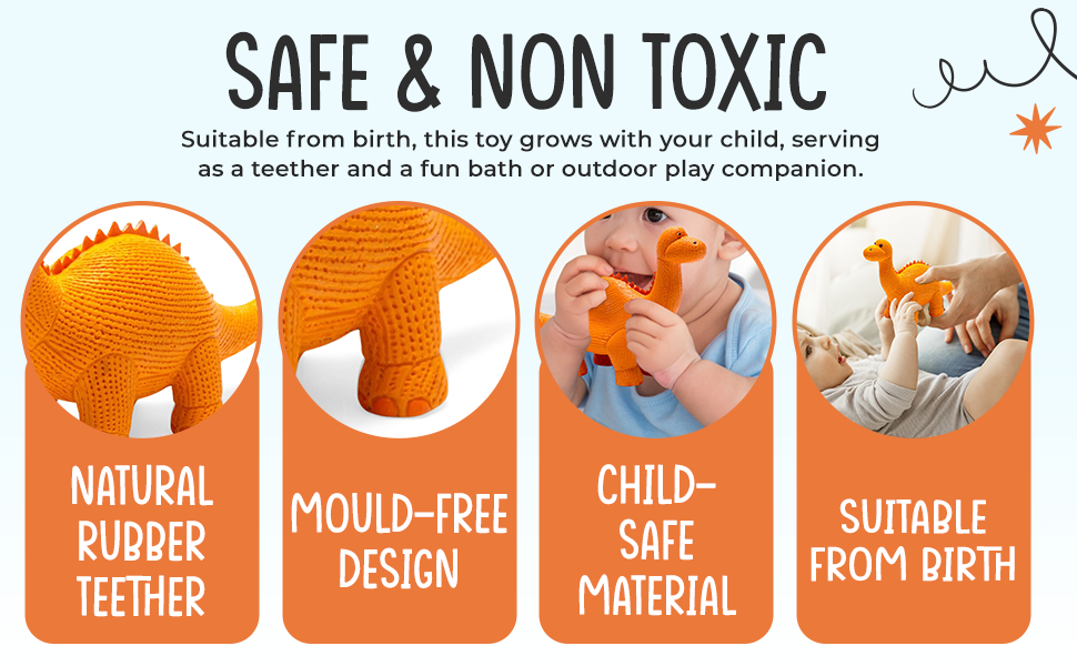 Best Years Ltd - Wholesale Bath Toy - Baby - Rubber Orange Diplodocus Dinosaur Toy, Bath Toy and Teether8